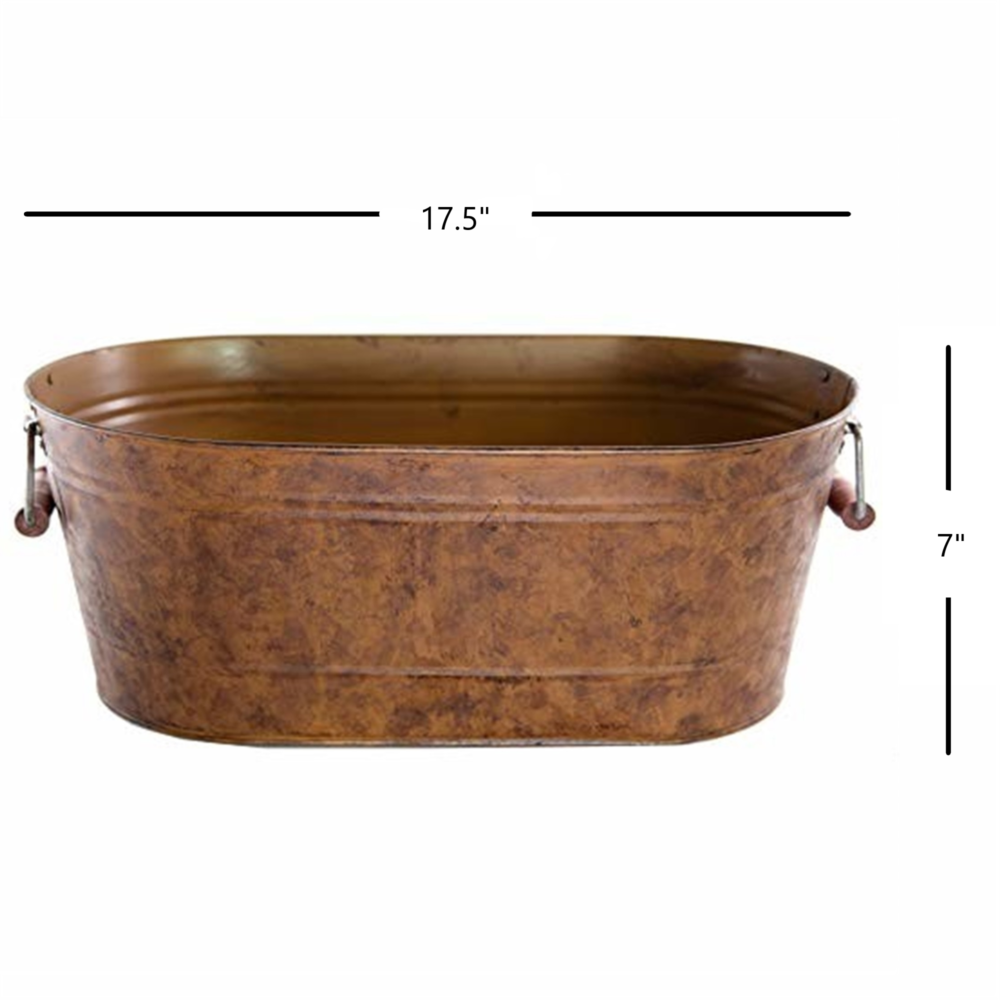 A large metal tub with handles is shown.